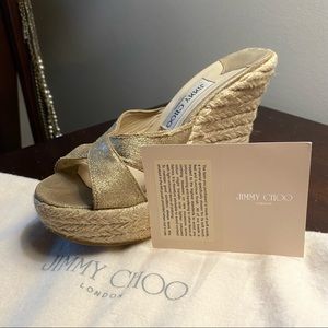 Jimmy Choo Phyllis Gold suede wedge